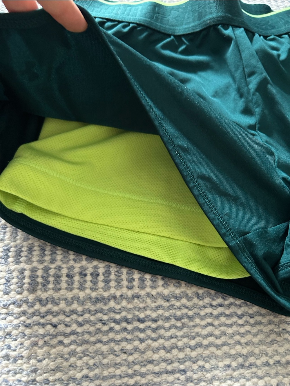 Under Armour Dark Green Women's Athletic Running Shorts with Neon Trim - Picture 4 of 5